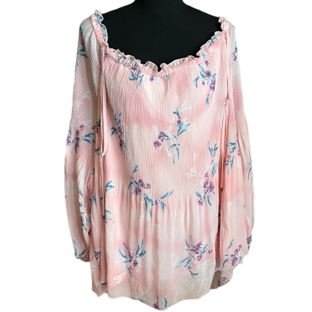 Lane Bryant pink floral pleated off shoulder top size 26/28  SKU 16 1043
